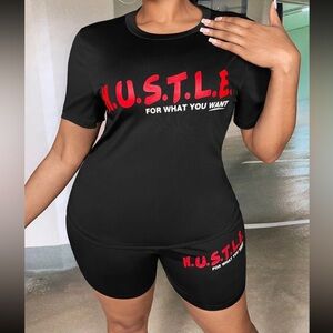 SHEIN Slayr Plus Slogan Graphic Tee & Biker Shorts